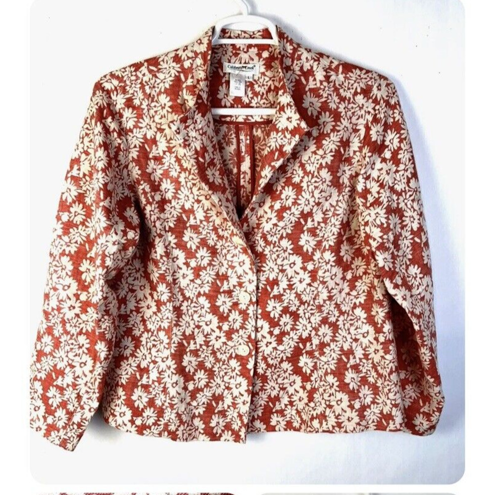 Coldwater Creek Jacket Women's Large Cotton Linen Blend Pink White Career